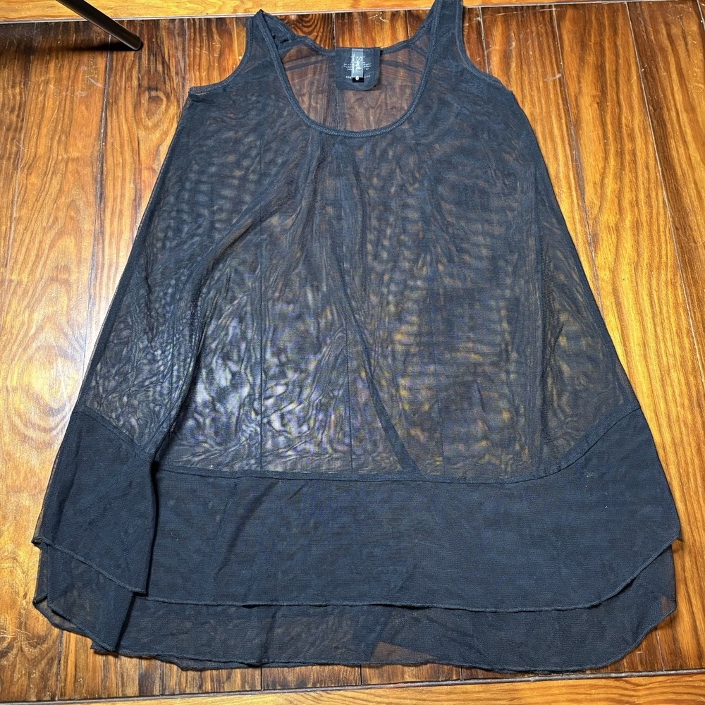 Sympli Black Netting Mesh Sheer Layering Tank Top Fun Funky Luxury Sz 6 A1381